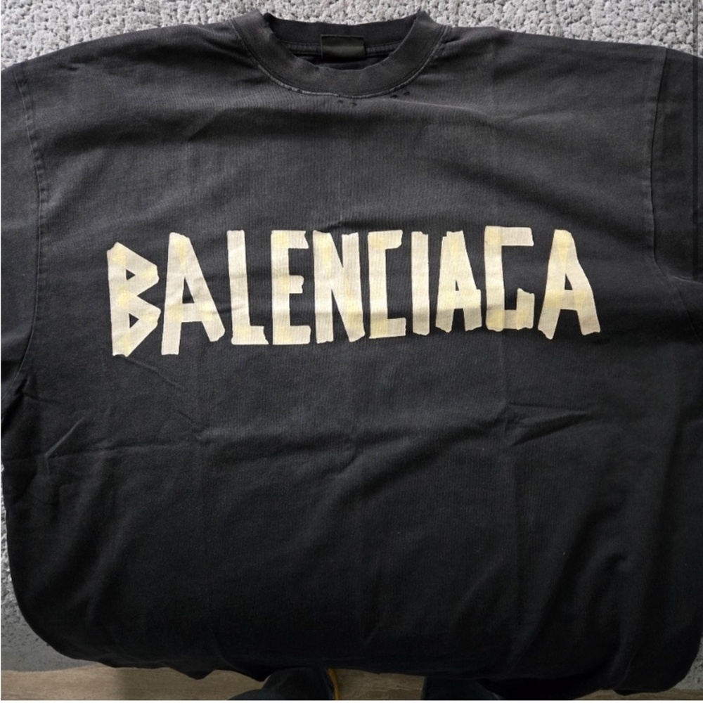 Balenciaga Black T-Shirt with Cream Logo